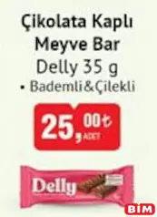 DELLY ÇİKOLATA KAPLI MEYVE BAR BADEMLİ & ÇİLEKLİ 35 G